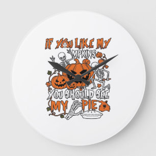 If You Like Pumpkins Halloween Skeleton Pie_1 Large Clock