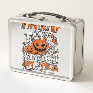 If You Like Pumpkins Halloween Skeleton Pie_1 Metal Lunch Box