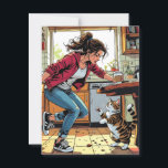 If you Need me, Call Me! | Funny Coffee and Cat Postcard<br><div class="desc">Keep in touch with this funny cat knocking over a coffee cartoon postcard. Life is stressful,  we all get it,  so cheer someone up with this funny postcard.</div>