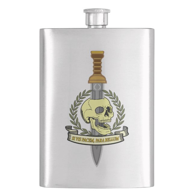 If You See Pacem, For Bellum.. Skull Hip Flask (Front)
