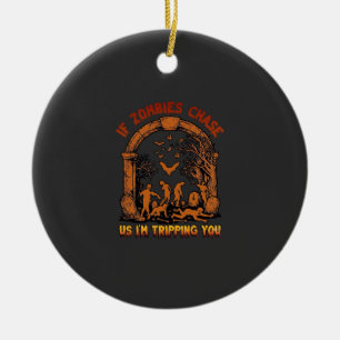 If Zombies Chase Us Im Tripping You Graveyard Bats Ceramic Tree Decoration