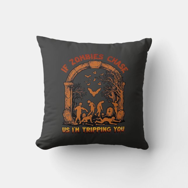 If Zombies Chase Us Im Tripping You Graveyard Bats Cushion (Front)