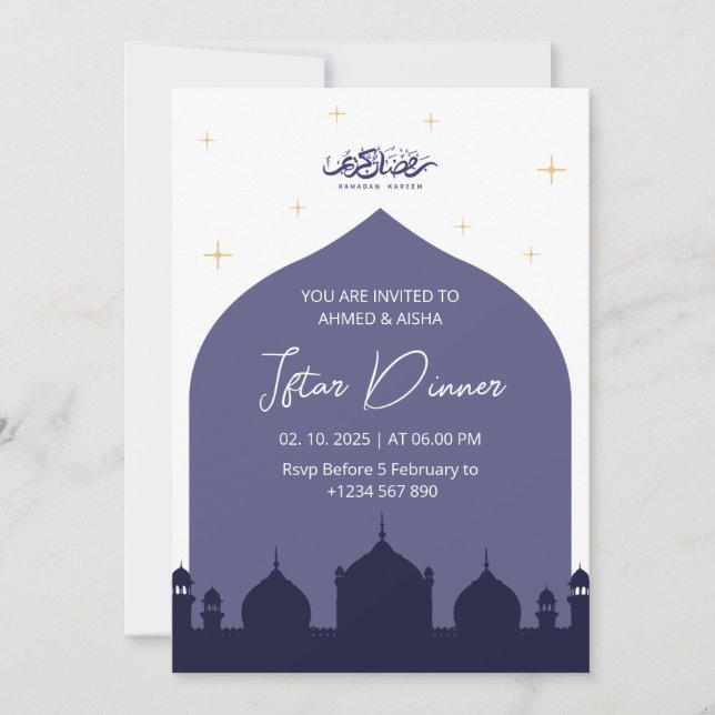 Iftar dinner invitation ramadan blue mosque (Front)