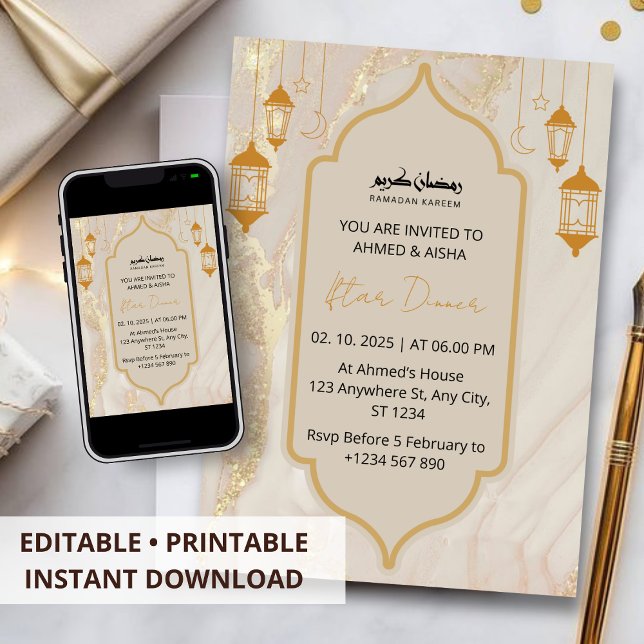 Iftar dinner invitation ramadan gold marble (Creator Uploaded)