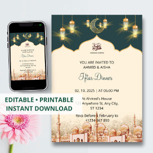Iftar dinner invitation ramadan watercolor mosque