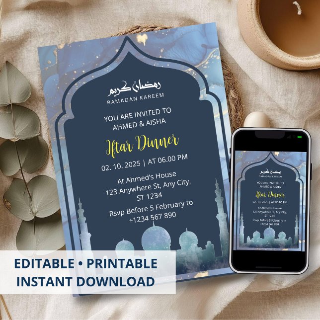 Iftar dinner invitation ramadan watercolor mosque (Creator Uploaded)