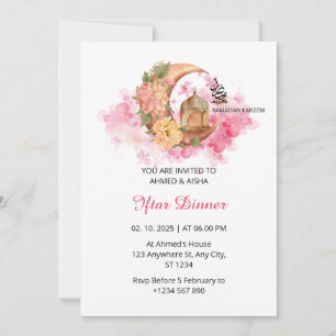 Iftar dinner invitation ramadan watercolor pink