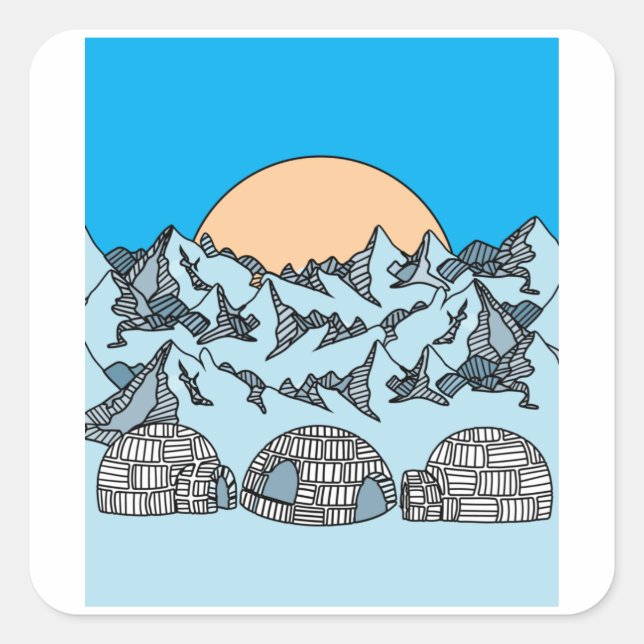 Igloo snow and ice landscape square sticker (Front)