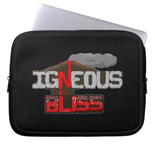 "Igneous is Bliss" Volcano Pun Laptop Sleeve (Front)