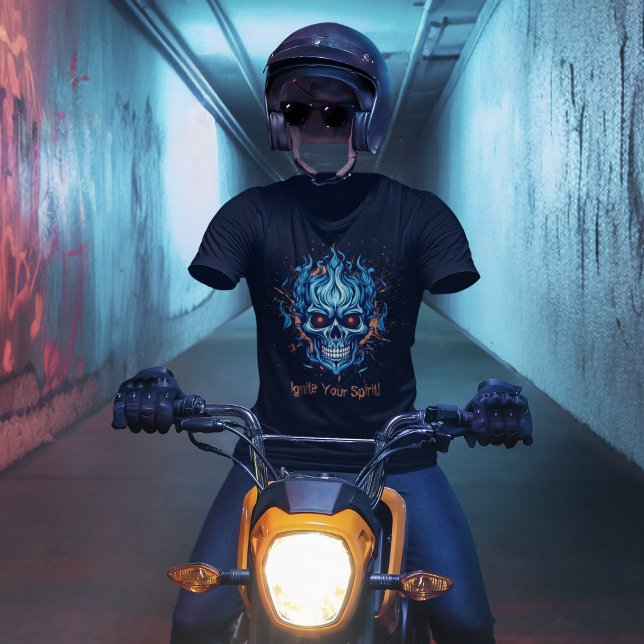 Ignite Your Spirit with this Bold Flaming Skull T-Shirt (Creator Uploaded)
