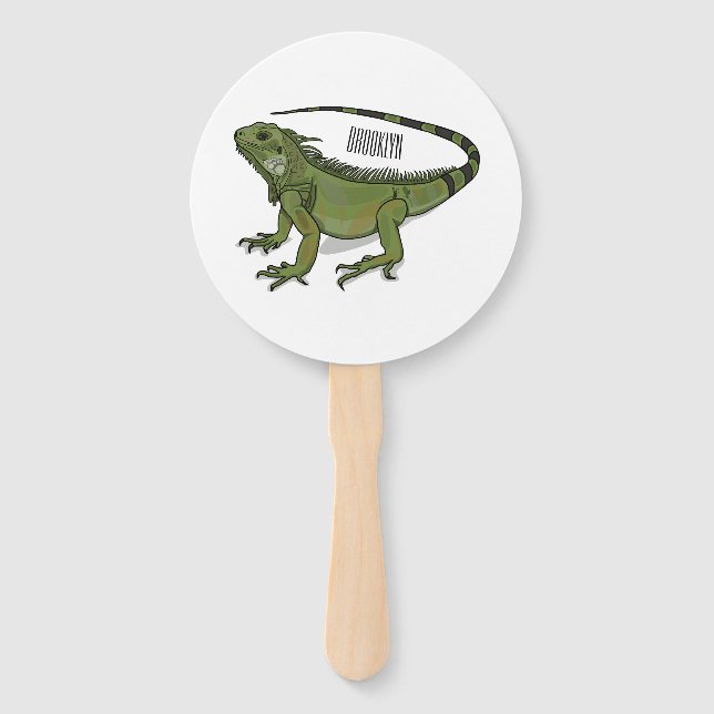 Iguana cartoon illustration  hand fan (Front)