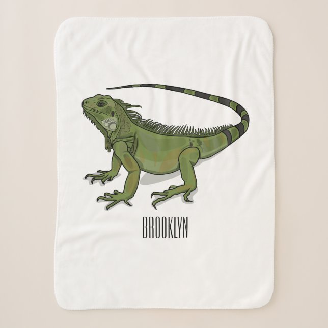 Iguana cartoon illustration sherpa blanket (Front)