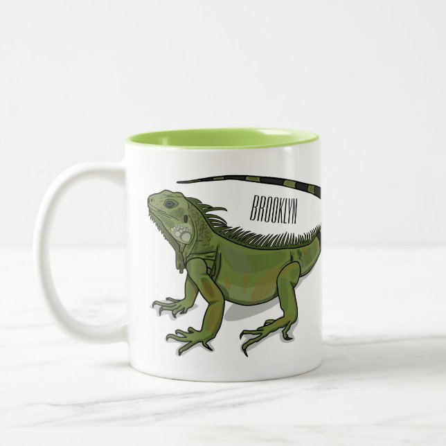 Iguana cartoon illustration  Two-Tone coffee mug (Left)