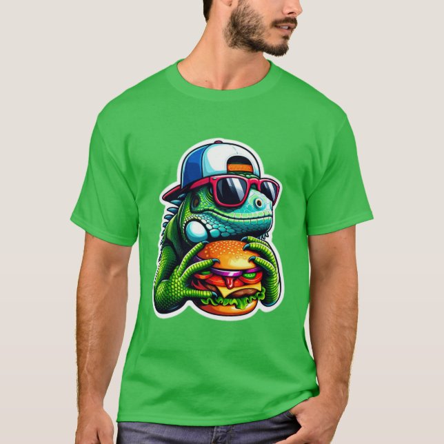 IGUANA EATING CHEESEBURGER 5A T-Shirt (Front)