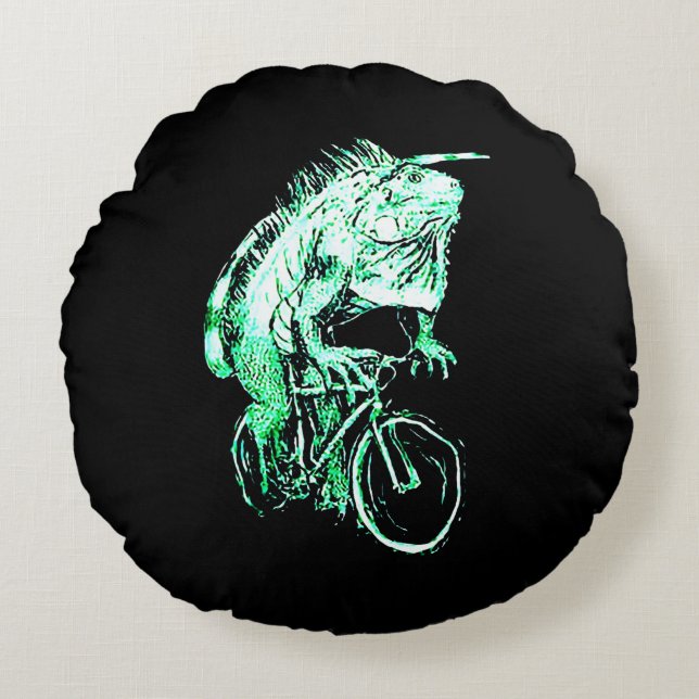 Iguana happiness with bicycle round cushion (Front)