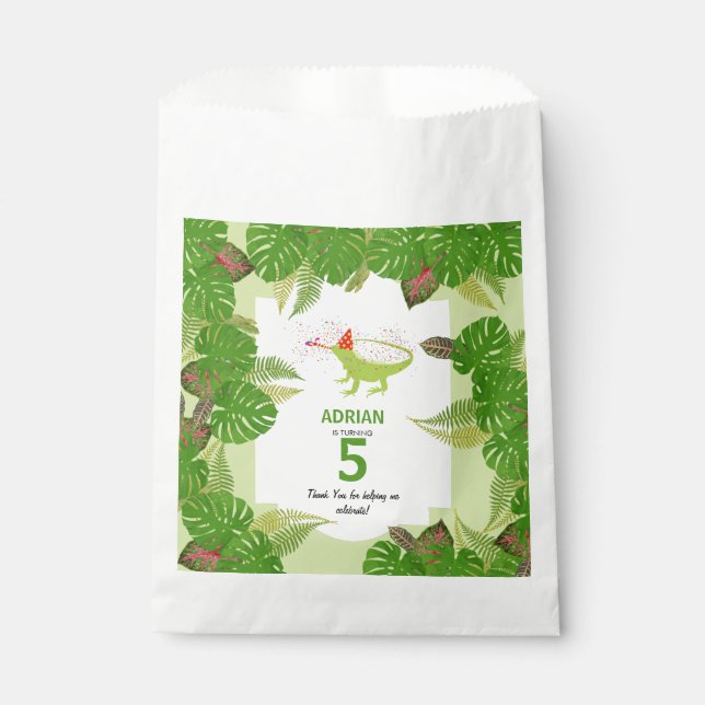 Iguana Lizard Partying Animals Birthday Party Favour Bags (Front)