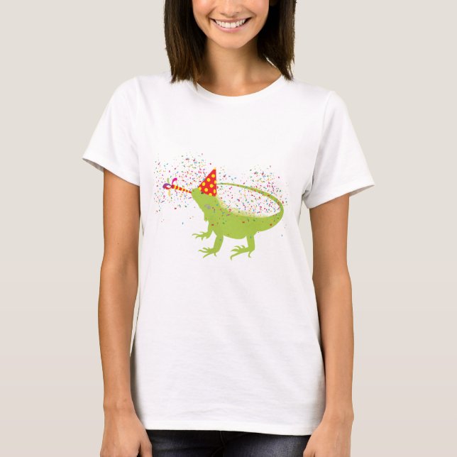 Iguana Lizard Partying Animals Having a Party T-Shirt (Front)