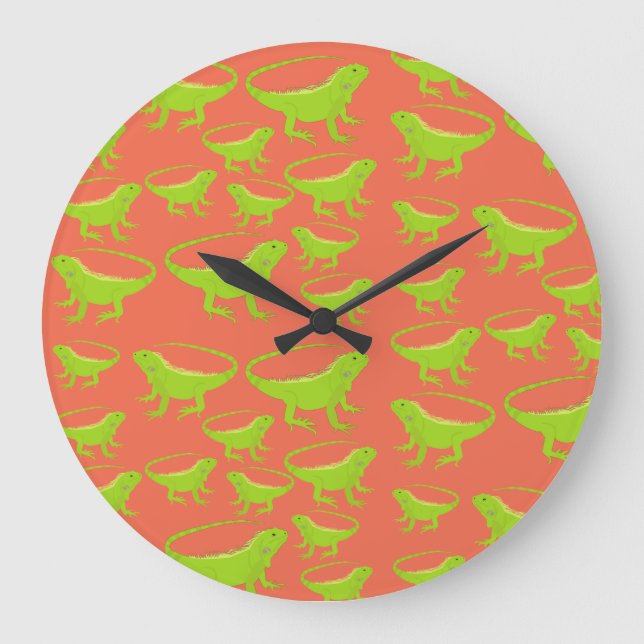 Iguana Lizard Pattern   Large Clock (Front)