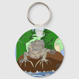 Iguana on a rock key ring