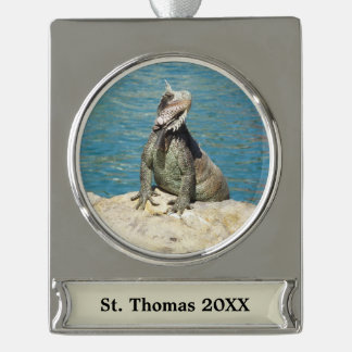 Iguana Tropical Wildlife Photography Silver Plated Banner Ornament