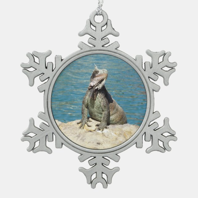Iguana Tropical Wildlife Photography Snowflake Pewter Christmas Ornament (Front)