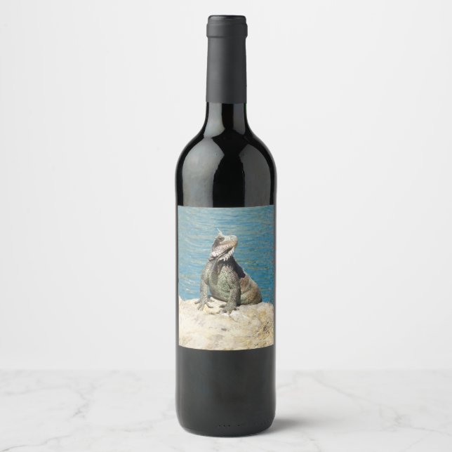 Iguana Tropical Wildlife Photography Wine Label (Front)