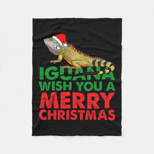 Iguana Wish You A Merry Christmas Funny Iguana  Fleece Blanket (Front)