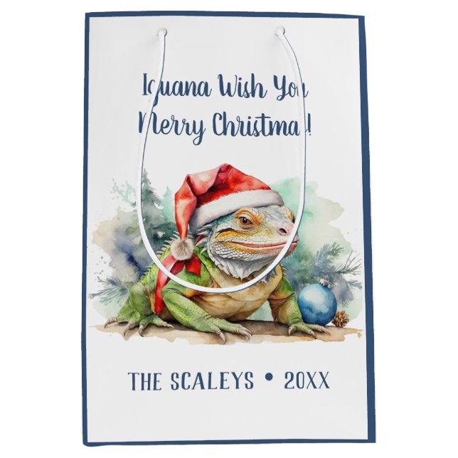 Iguana Wish You a Merry Christmas Medium Gift Bag (Front)