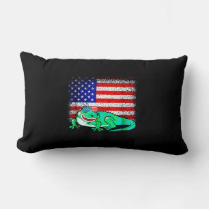 Iguana with America Flag Lumbar Cushion