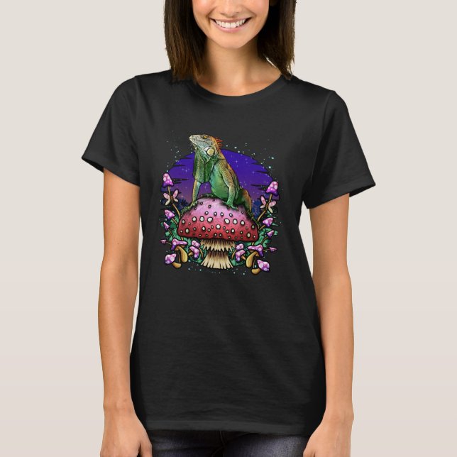 Iguana With Trippy Mushrooms T-Shirt (Front)
