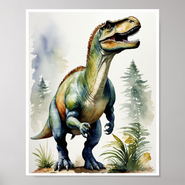 Iguanodon Dinosaur Watercolor Painting Wall Art (Front)