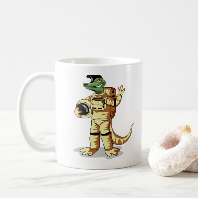 Iguanodon Dressed In A Cosmonaut Spacesuit. Coffee Mug (With Donut)