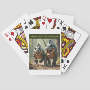 Iguanodons joking playing cards