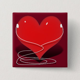 iHeart - Red Heart With Ear Buds 15 Cm Square Badge