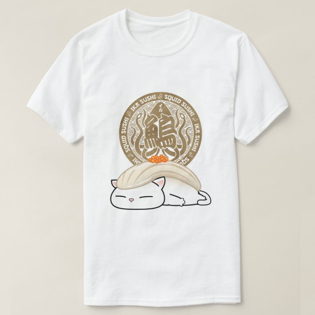 Ika Squid Sushi Cat T-Shirt (Design Front)