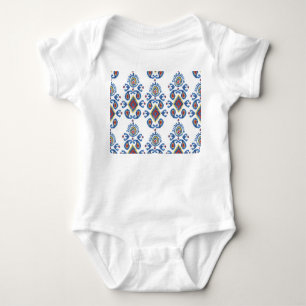 Ikat Abstract: Watercolor Oriental Motifs. Baby Bodysuit
