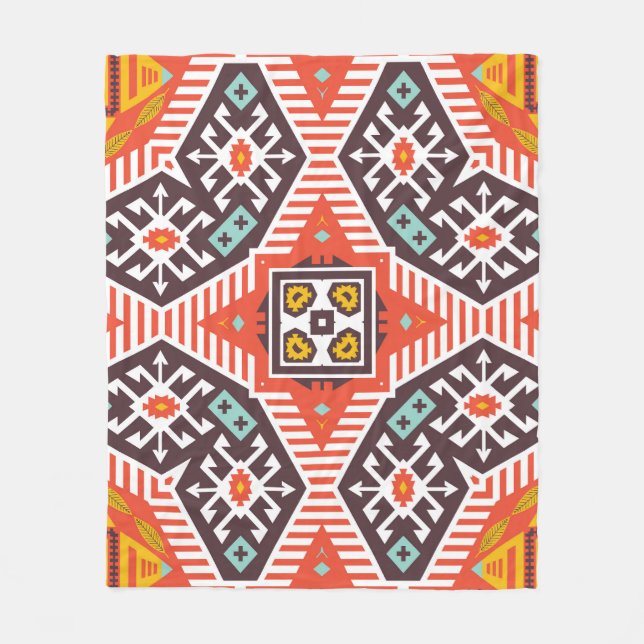 Ikat Aztec: Ethnic Striped Texture Fleece Blanket (Front)