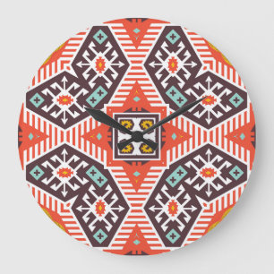 Ikat Aztec: Ethnic Striped Texture Large Clock