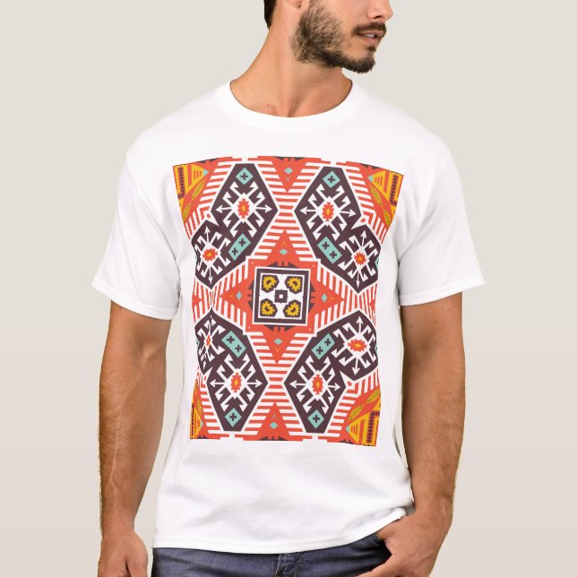 Ikat Aztec: Ethnic Striped Texture T-Shirt (Front)