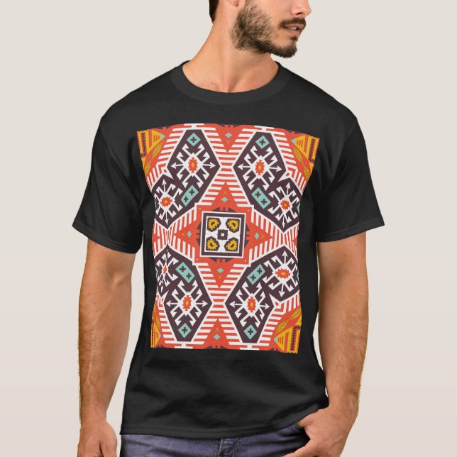 Ikat Aztec: Ethnic Striped Texture T-Shirt (Front)