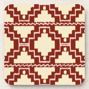 Ikat Aztec Pattern - Beige, Burgundy and Pink Coaster