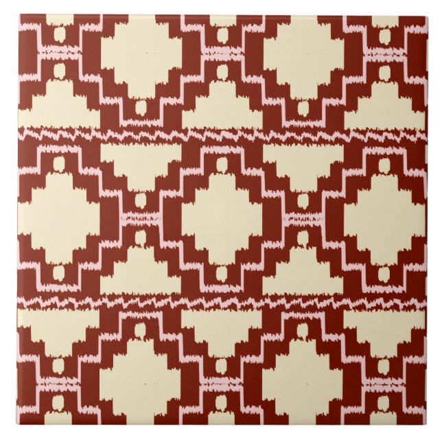 Ikat Aztec Pattern - Beige, Burgundy and Pink Tile (Front)