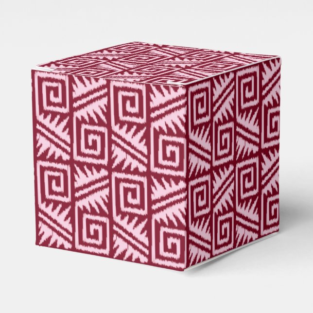 Ikat Aztec Pattern - Burgundy and Pink Favour Box (Front Side)
