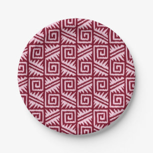 Ikat Aztec Pattern - Burgundy and Pink Paper Plate