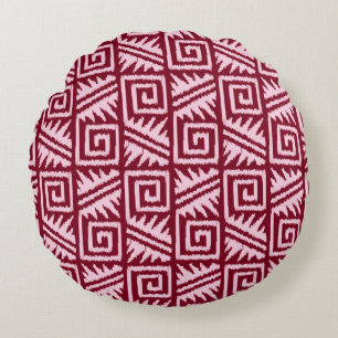 Ikat Aztec Pattern - Burgundy and Pink Round Cushion