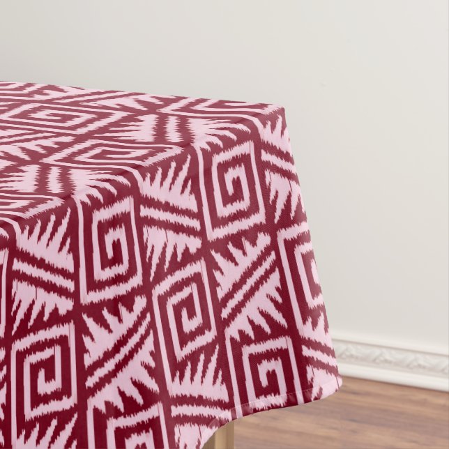 Ikat Aztec Pattern - Burgundy and Pink Tablecloth (In Situ)
