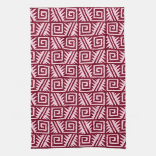 Ikat Aztec Pattern - Burgundy and Pink Tea Towel