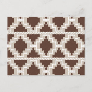 Ikat Aztec Pattern - Chocolate Brown and Taupe Postcard