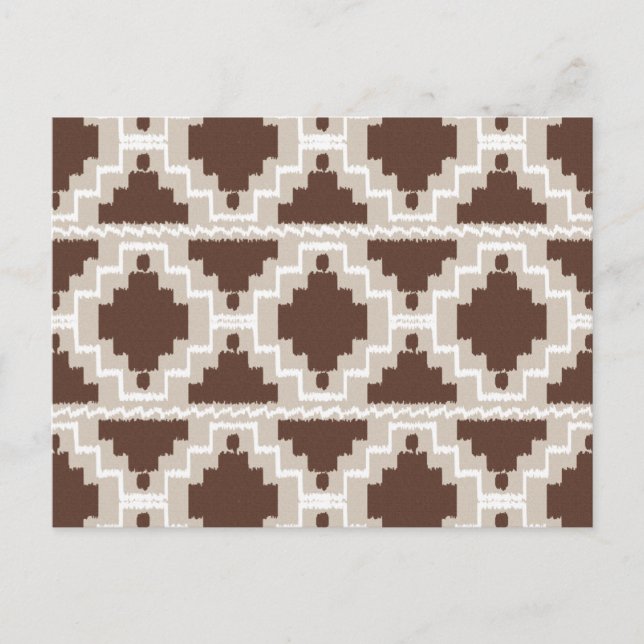Ikat Aztec Pattern - Chocolate Brown and Taupe Postcard (Front)