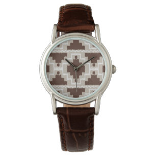 Ikat Aztec Pattern - Chocolate Brown and Taupe Watch